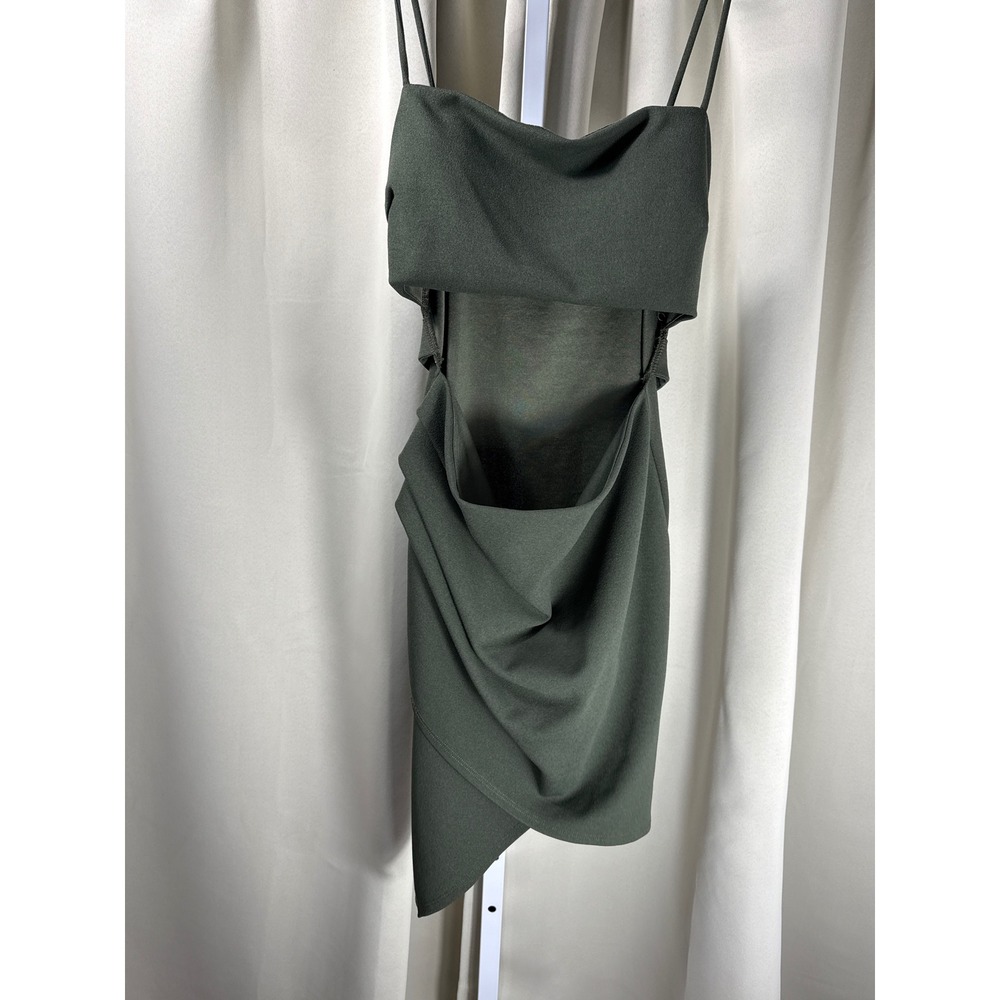 Windsor Olive Green Cut Out Cowl Neck Asymmetrical Tulip Hem Mini Dress Womens S